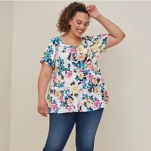 Torrid Babydoll Rayon Slub Tie-Front Top